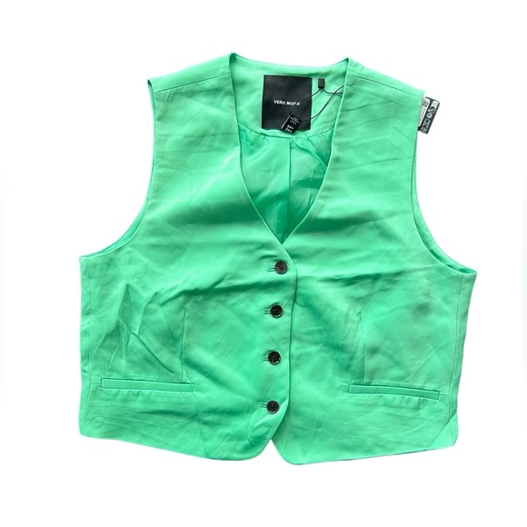 Vero Moda Cropped Vest In Jade Cream Neon Green Size 6 NWT - Picture 2 of 8